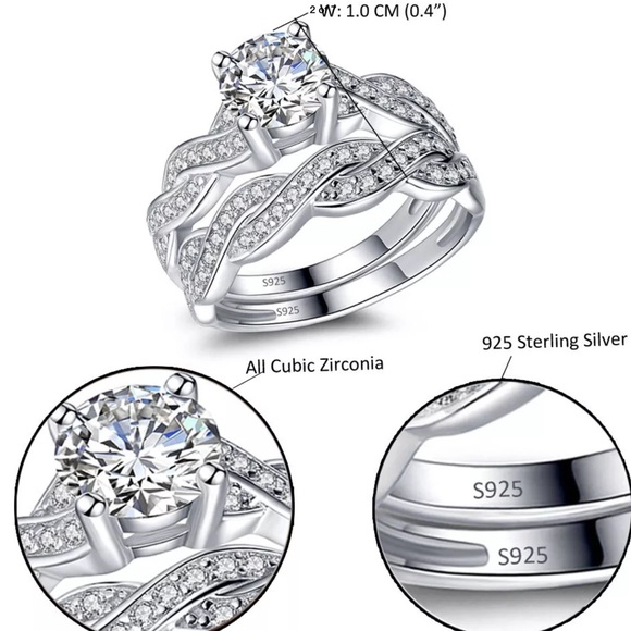 (Size10) New 2pc Wedding 925 Silver Ring - Picture 4 of 6